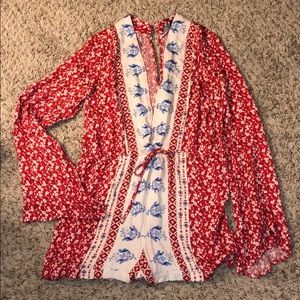Red, white and blue floral romper